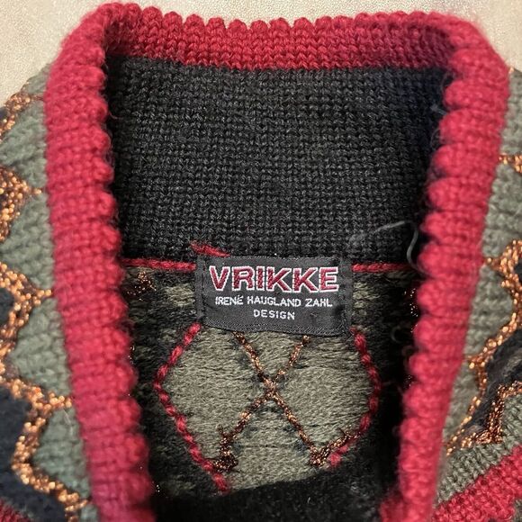Vrikke‎ Irene Haugland Sweater Womens Large Full Zip Cardigan Wool Blend Multi - Picture 5 of 6